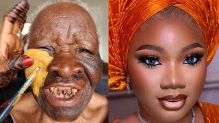 UNBELIEVABLE 😱 She Got Transformed👆Bridal Gele & Makeup Transformation I Makeup Tutorial ✂️💉🔥😳