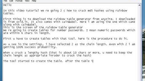 Cracking MD5 hash using rainbow tables