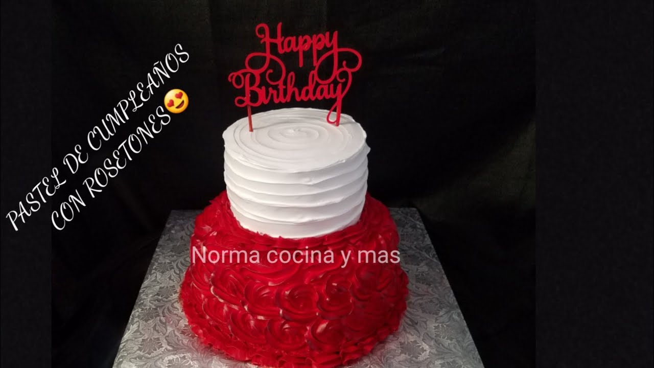 PASTEL ROJO Y BLANCO CON ROSETONES |pastel para 15 años, boda, cumpleaños,  y mas - YouTube