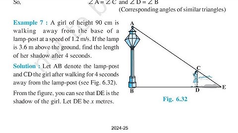 NCERT Class 10 chapter 6 example 7 A girl of height 90 cm is walking away from the base of a lamp