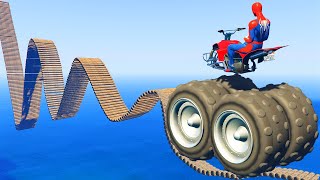 Testing Cars Spiderman by Quad Bike vs HUGE Speed Bumps in GTA