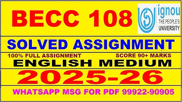 BECC 108 solved assignment 2025-26 in English || becc 108 solved assignment 2026 || becc108 2025-26