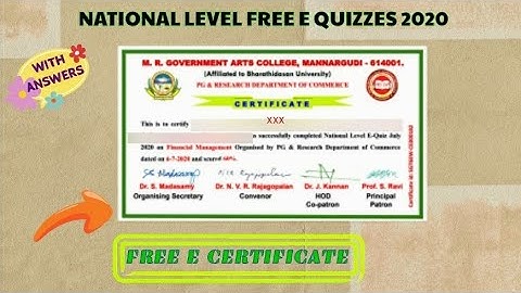 Free E quiz 2020 with answers -Free E quiz with free E certificate- 2 National Level online quizzes