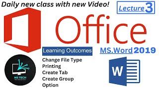 Word 2019 tutorial in urdu /3rd Lecture/ Printing, Change File Type, Create Tab, Create Group,Option