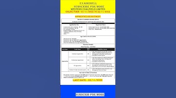 WESTERN COALFIELD LTD APPRENTICE || wcl apprentice 2022 online form ||  #shorts  #shortvideo