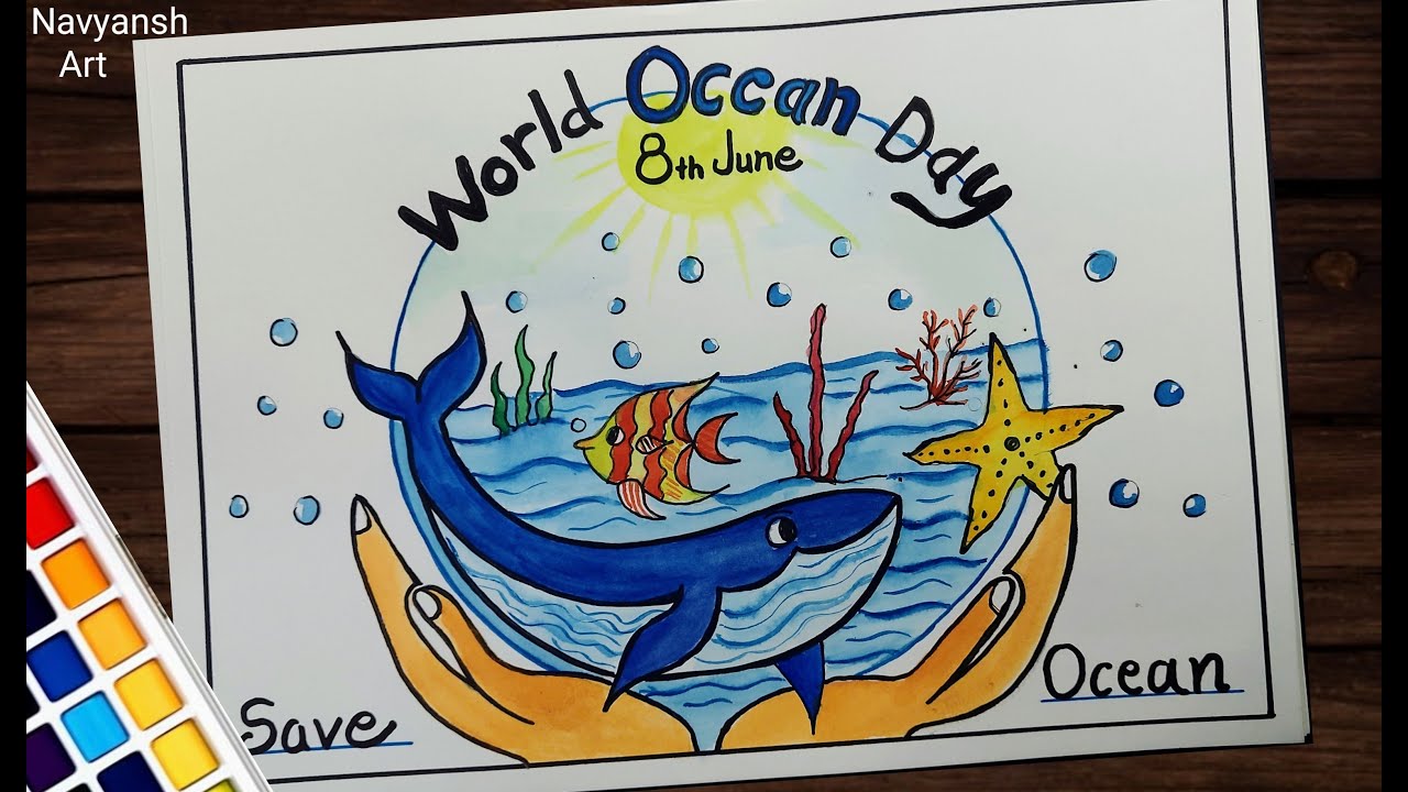World Ocean Day drawing ,8 June / Save Ocean poster drawing / Ocean Day poster drawing easy