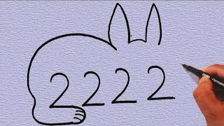 How To Draw Rabbit With 2222 Number Rabbit Drawing Step By Step Number Art Drawing