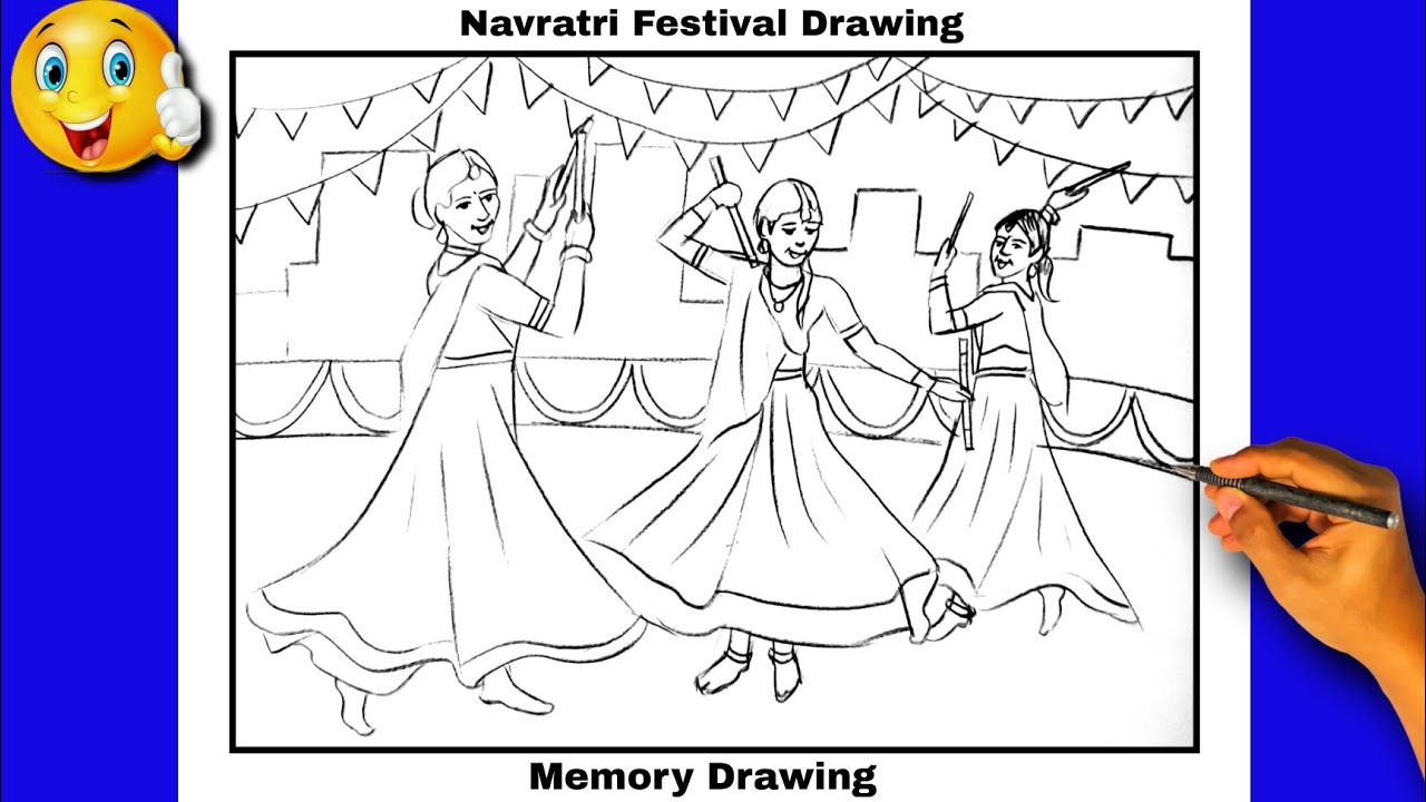 Navratri Festival Drawing / Garba drawing / नवरात्री ...