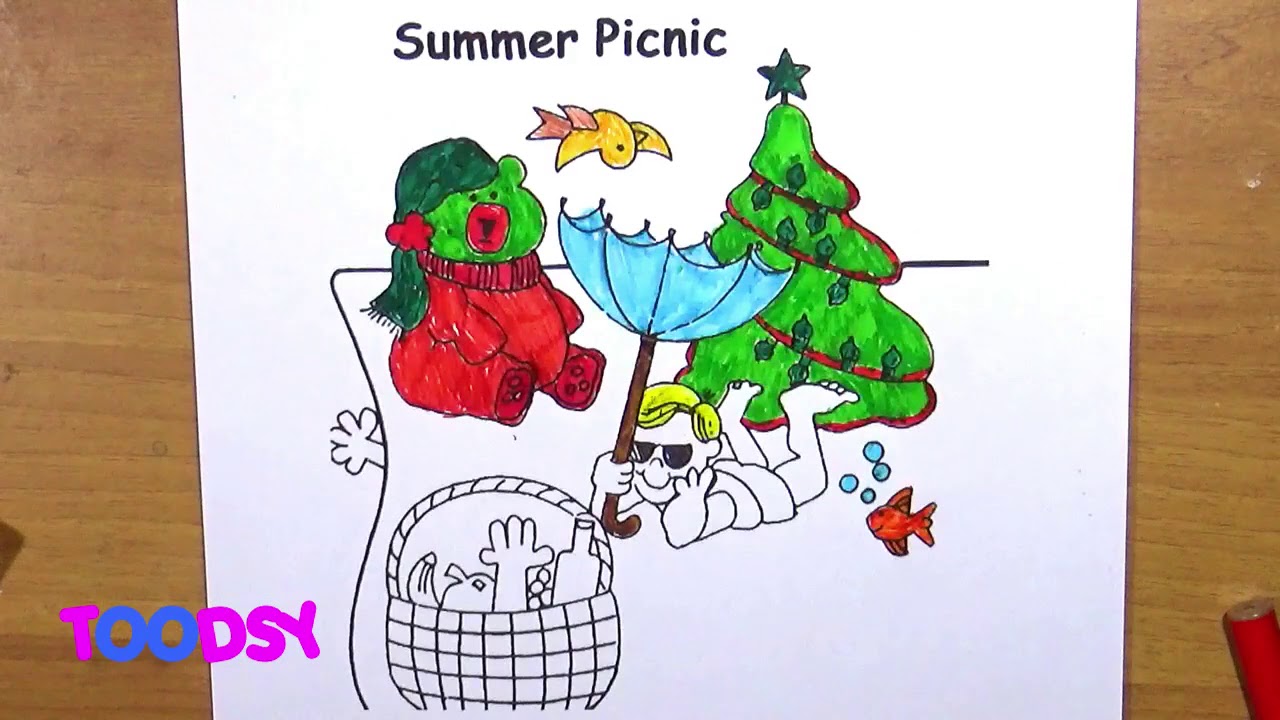 How to Color Summertime Picnic Coloring Page - YouTube