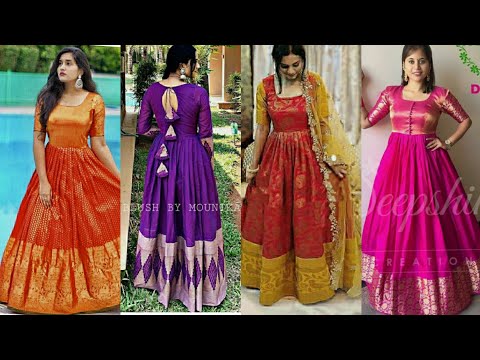 Latest Silk gown design ideas 2021 || Saree pattern long gown dress design  || Saree dress designs - YouTube