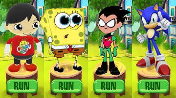 Tag with Ryan vs Sonic Dash vs Spongebob: Sponge on the Run vs Teen Titan Robin Run - Gameplay