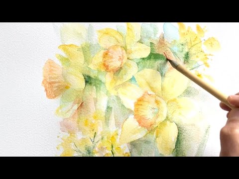 水彩画]スイセンの花を描く/watercolorpainting /制作過程 - YouTube