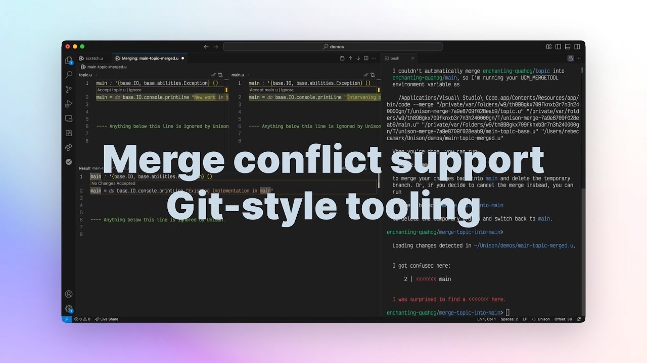 Merge conflict support with git-style tooling - YouTube
