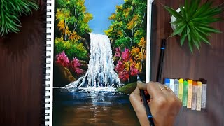 How to Draw WATERFALL & Reflection with Pastel, 😱 anyone can do it Easily - Soft Pastel Drawing art screenshot 2
