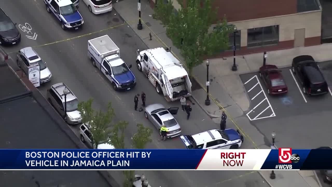 newspaper mockup Boston police officer hit by vehicle in Jamaica Plain