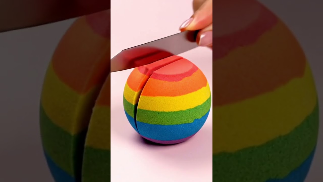 Cutting This Rainbow Sand Ball Is Way Too Satisfying 🌈