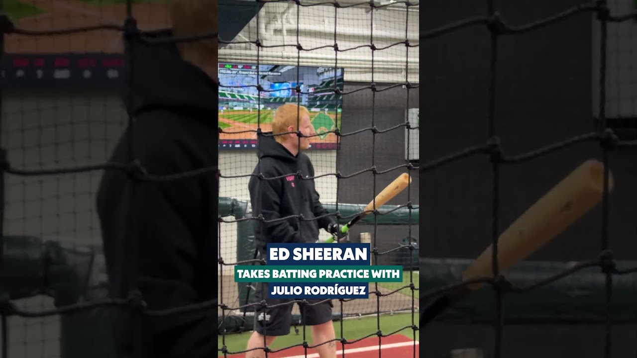 Ed Sheeran 🤝 Julio Rodríguez. Julio brought Ed to the cages to take some swings... iconic 🤩