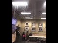 Water falling from the roof in the Staples Center press room