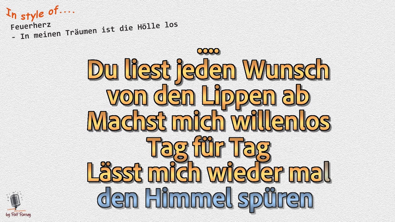 Feuerherz In meinen Träumen ist die Hölle los Instrumental und Karaoke YouTube Feuerherz In meinen Träumen ist die Hölle los Instrumental und Karaoke YouTube