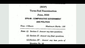 IGNOU EPS-09 COMPARATIVE GOVERNMENT AND POLITICS,  PREVIOUS QUESTION PAPER/JUNE 2020(HINDI/ENGLISH)