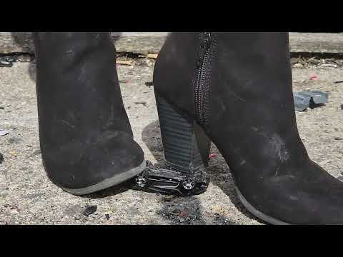 Amy crushes black car to pieces with her boots #asmrcrush #satisfying #highheelcarcrush