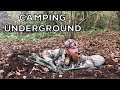 Camping underground in the woods  solo overnight in a foxhole