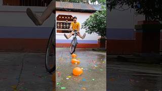 🟠🟠🟠I burst a water balloon with my bicycle🚴‍♀️ #shorts #viral #funny #youtubeshorts
