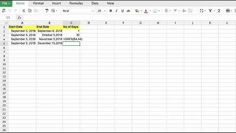 Finding number of DAYS between TWO DATES in Excel