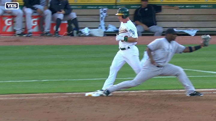 NYY@OAK: Headley nabs Chapman after call overturned