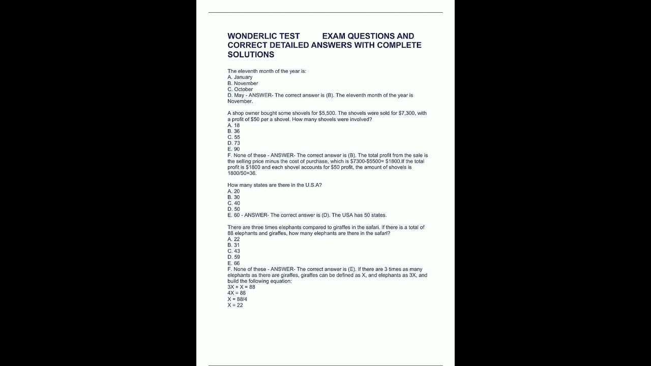 Latest Wonderlic Mathematical Case Study Questions with Correct Solutions 1100 video