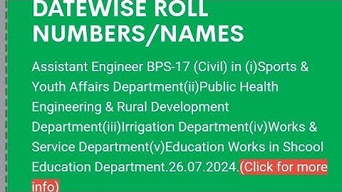SPSC Upload Datewise Roll No. for Assistant Engineer BPS-17 (Civil) #trending #interview