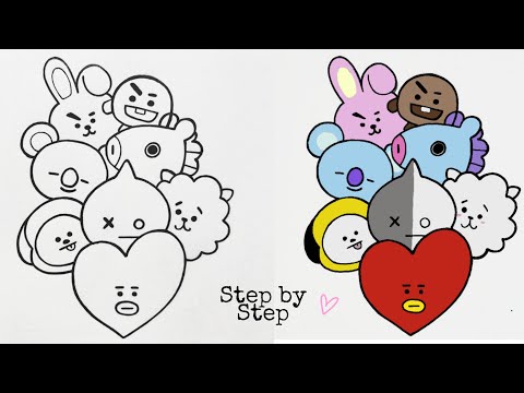 How to draw BT21 Characters Step by Step | Drawing Tutorial ...