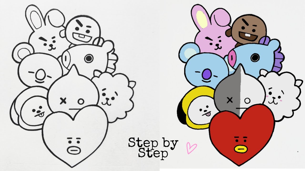 How to draw BT21 Characters Step by Step | Drawing Tutorial ...