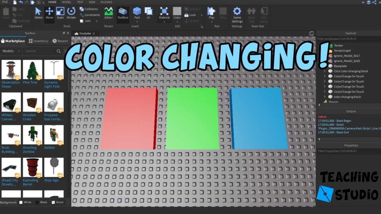 How To Making Color Changing Blocks By Clicking Autochanging Touching Roblox Studio Youtube - roblox background color changer