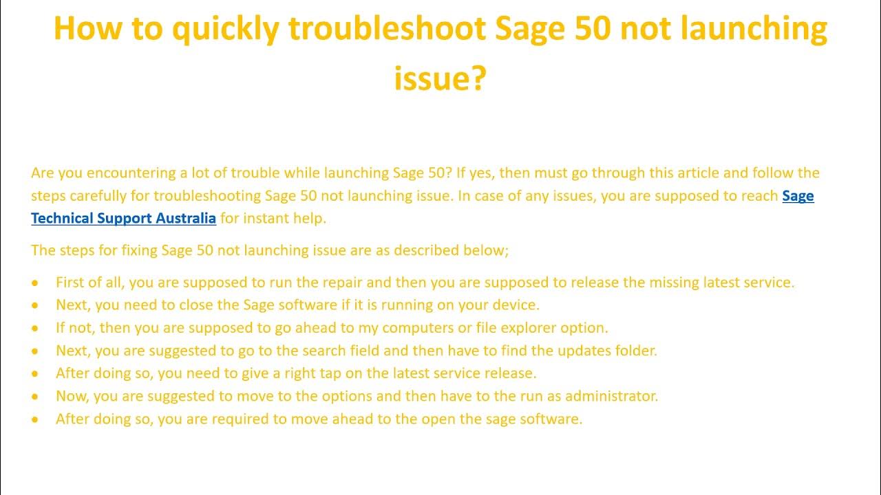 How to quickly troubleshoot Sage 50 not launching issue YouTube