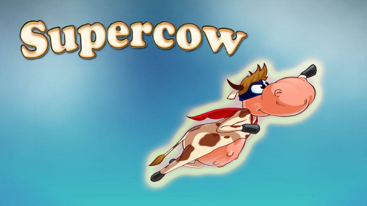 Старая игра корова. Супер корова. Супер корова игра. Игра корова Супермен. Супер корова игра логотип.
