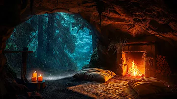 Hidden Cave In Forest On Rainy Night: Campfire, Rain & Thunder Sound For Meditation, Relaxation