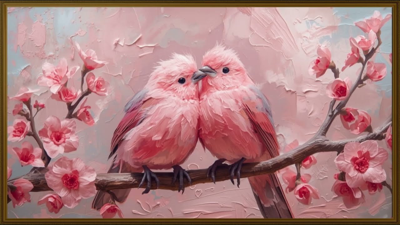 Valentine's Day Vintage Sakura Love Birds Gold Frame TV Art Romantic Screensaver Paintings | 2 Hrs