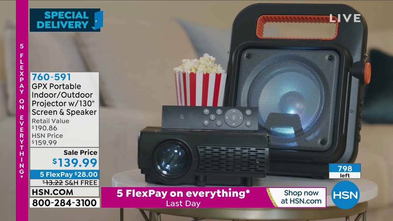 GPX Indoor/Outdoor Projector with 130" Screen and Speaker