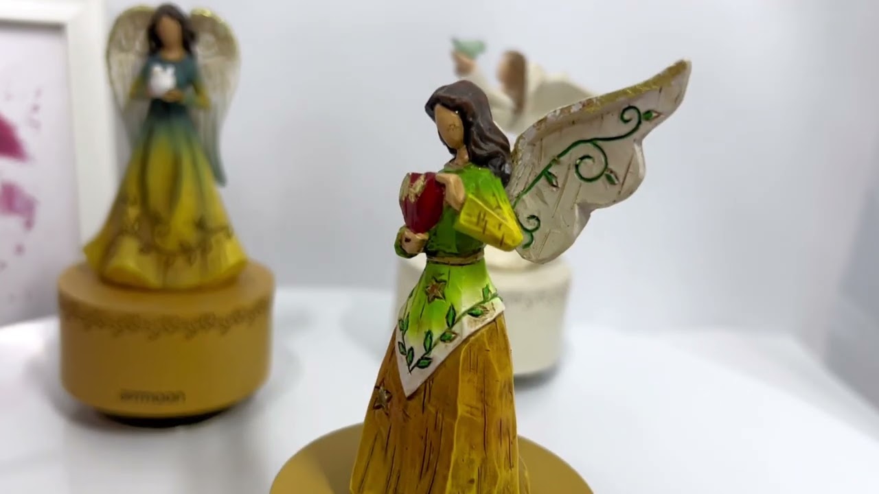 Angel music box holding heart birthday gifts for mom carousel music