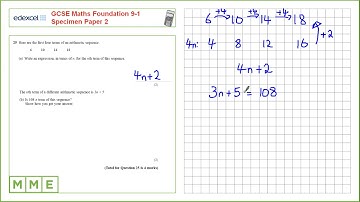 GCSE Maths EDEXCEL Foundation Specimen     Paper 2   Q25 Sequences and Nth term