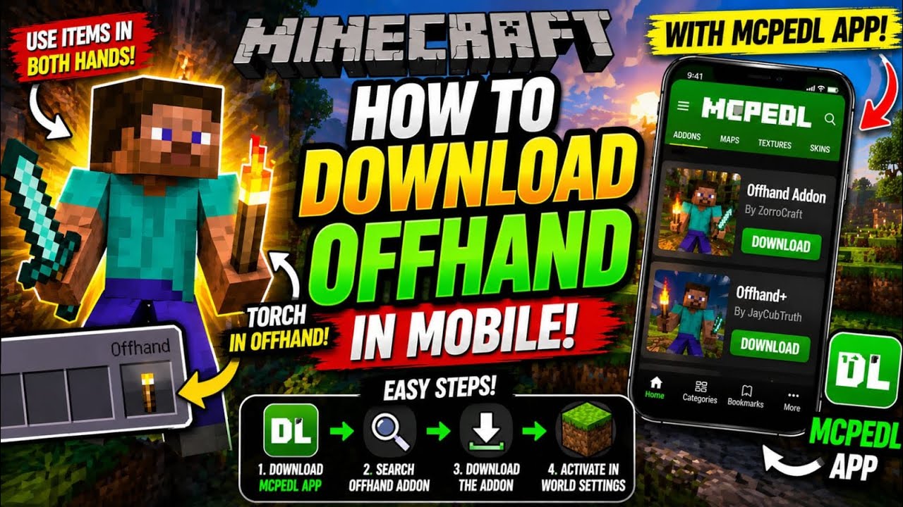 Offhand Note Guide How to Use OFFHAND in Minecraft PE 🔥 (Full Tutorial with MCPEDL) - YouTube