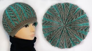картинка: Шапка Бриошь «Елочка» спицами 🌿 Brioche hat knitting pattern