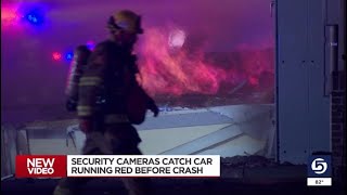 New video shows fiery Herriman crash: SUV runs red light, slams into building