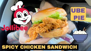 JOLLIBEE FOR LUNCH! (DELUXE SPICY CHICKEN SANDWICH, 2 PIECE w/ RICE & GRAVY + UBE PIE) - MUKBANG