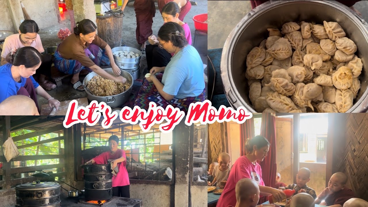 Monks enjoying tasty momo 🥟🙏 