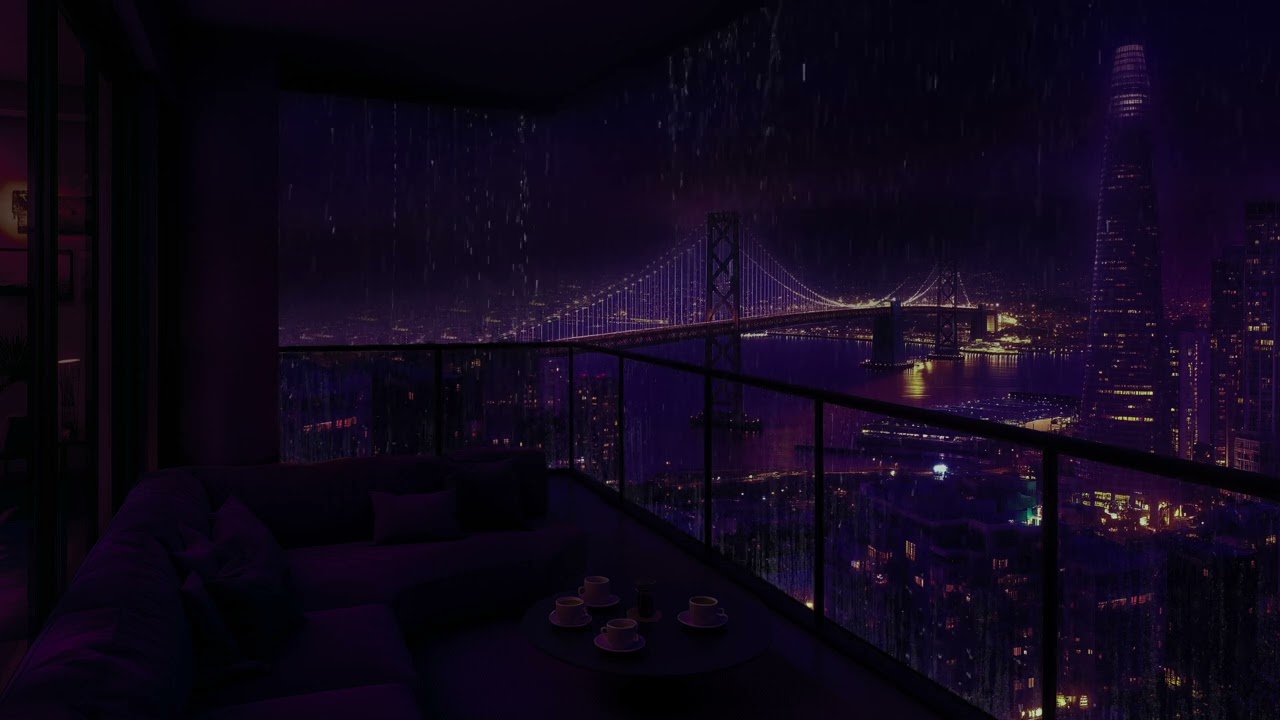 Night Rainstorm Over Quiet NYC  | Watching from a Luxury Porch Window | Soft Rain & Gentle Thunder