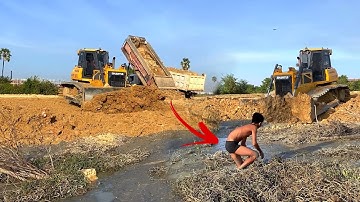 Amazing Project Filling up, Mighty Powerful Bulldozer SHANTUI Working Push Soil In mud Fast Actions