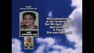 Mary Alexandrine Jalim ~ Short Obituary
