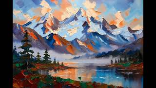 Golden Mountain Dawn | 3 Hour Video | Impasto Oil Painting |